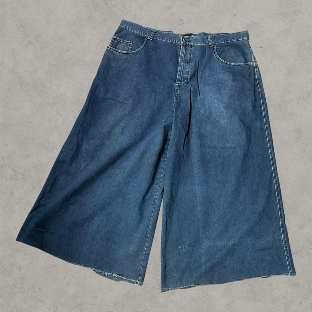 Kikwear Jeans Men 42x28 Blue Y2K Baggy Wide Leg Raver Grunge Embroidered Hip Hop